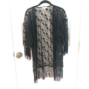 Black Lace and Fringe Kimono